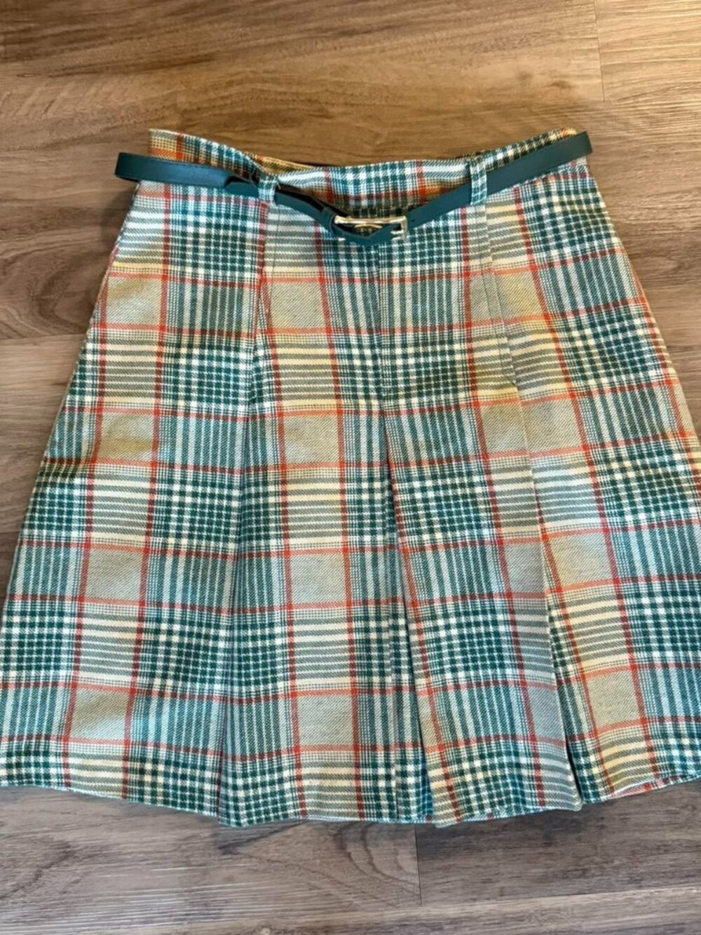 Vintage 70's union made JC Penny Fashions Plaid midi skirt with belt detail